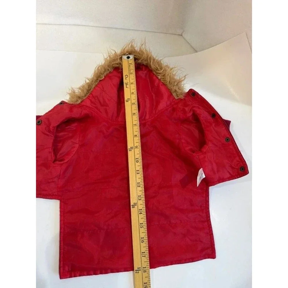 Doggy Fashion Red Cotton Snap Coat with Fur Lined Hood Size Small
